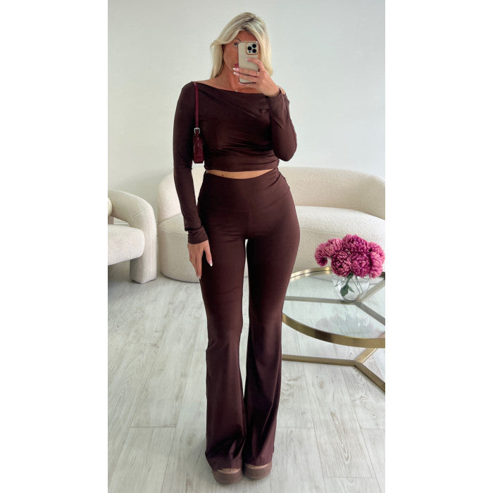 Ensemble pantalon extra long flare choco
