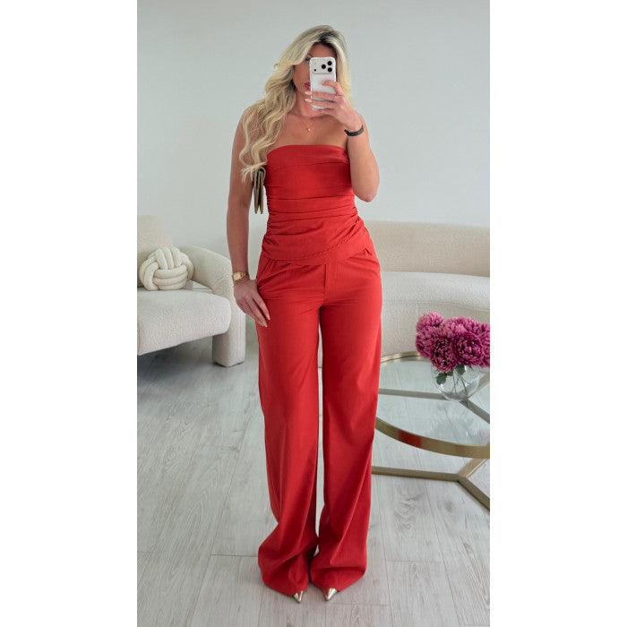 Ensemble pantalon lin extra extra long corail
