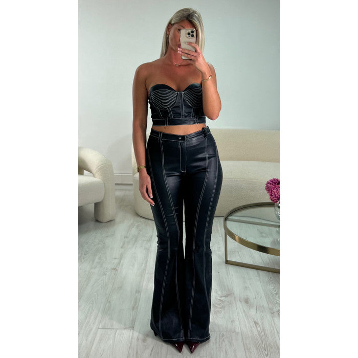 Ensemble simili cuir surpiqûres noir