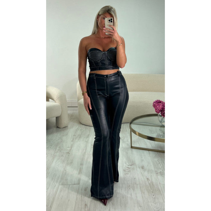 Ensemble simili cuir surpiqûres noir