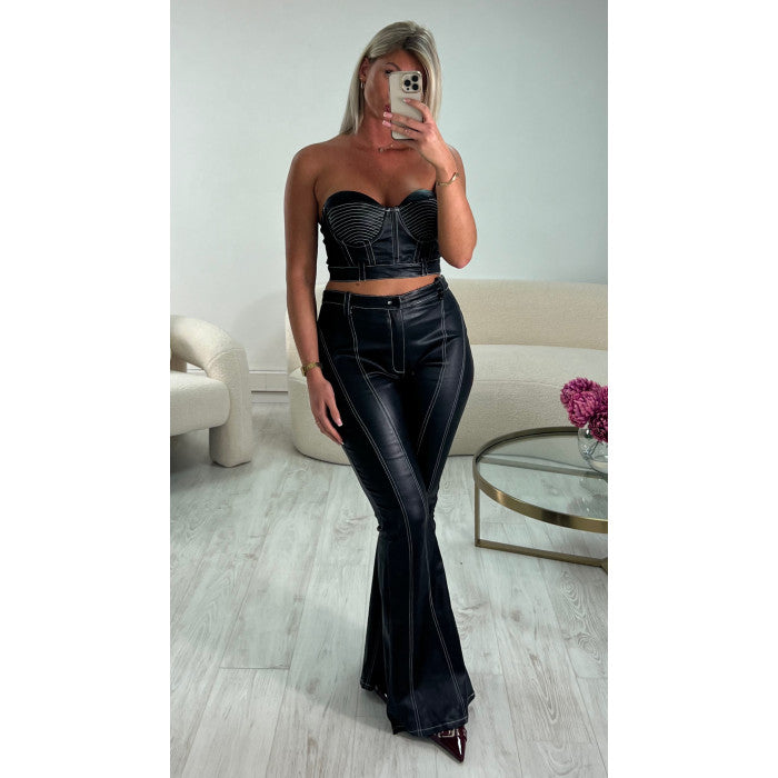 Ensemble simili cuir surpiqûres noir