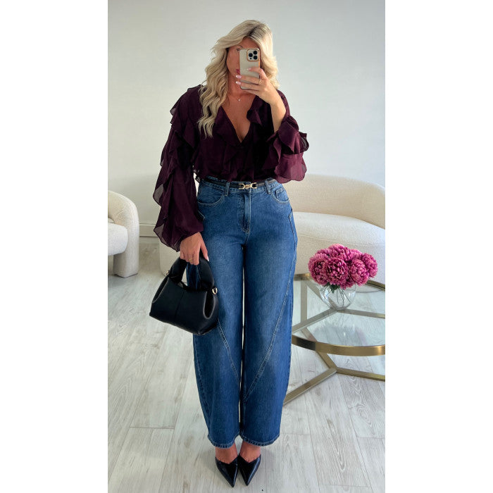 Jeans ballon bleu foncé poches
