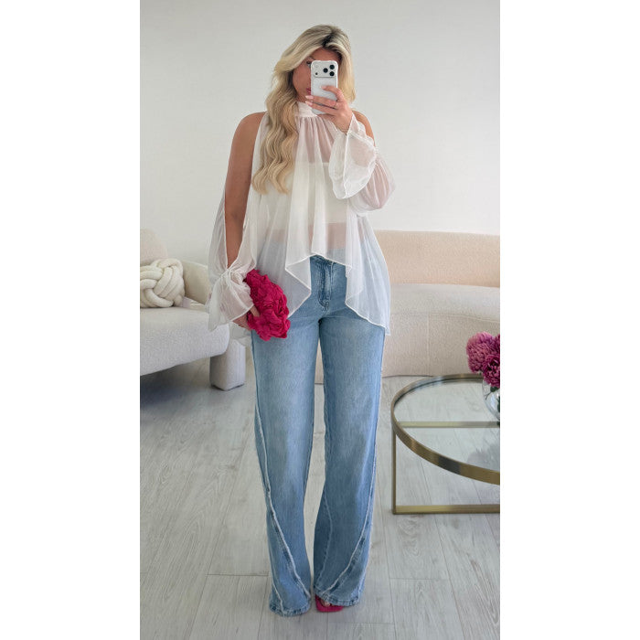 Jeans double couture wide bleu