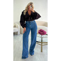 Jeans extra extra long bleu foncé coutures