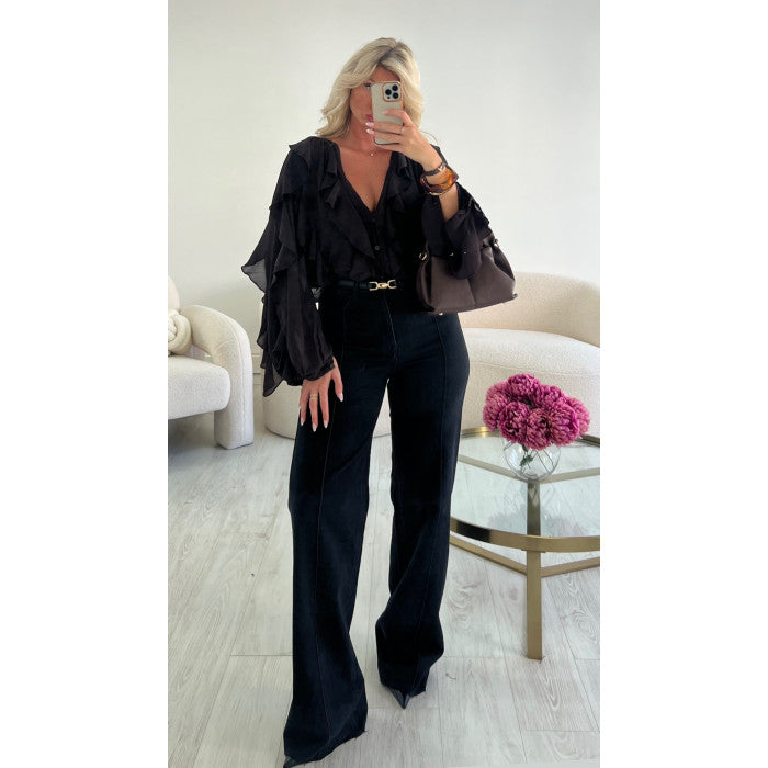Jeans extra extra long noir coutures