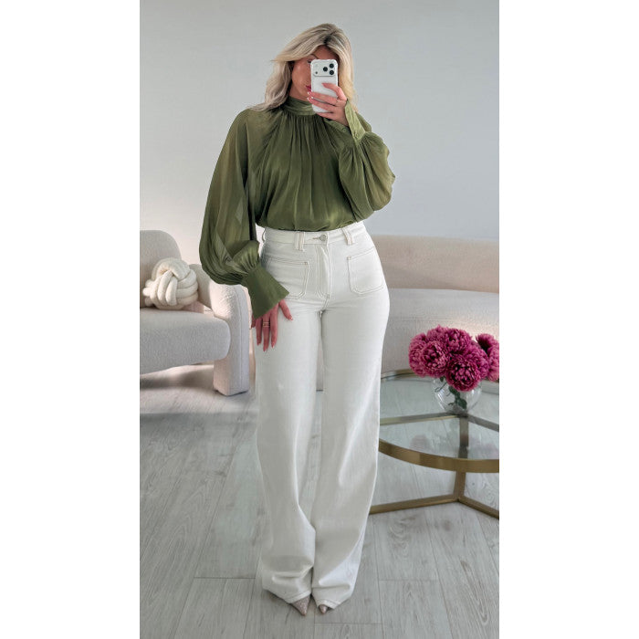 Jeans extra extra long poches blanc