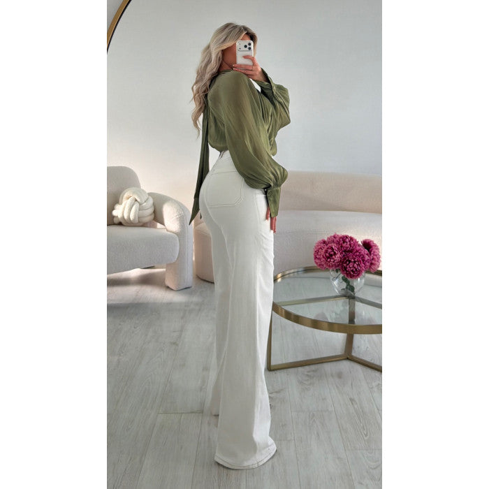 Jeans extra extra long poches blanc