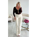 Jeans extra long beige mi-taille haute