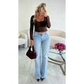 Jeans extra long bleu clair mi taille haute