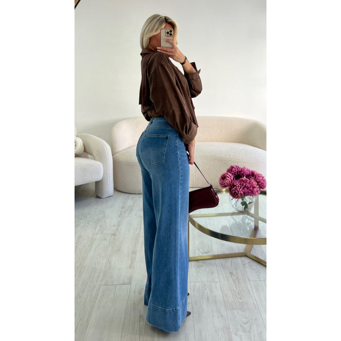 Jeans extra long bleu foncé couture