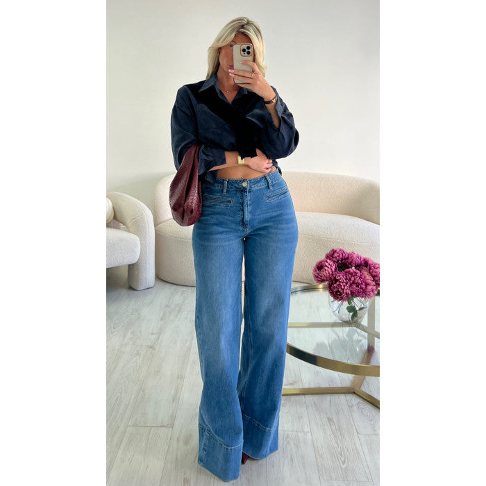 Jeans extra long bleu foncé couture