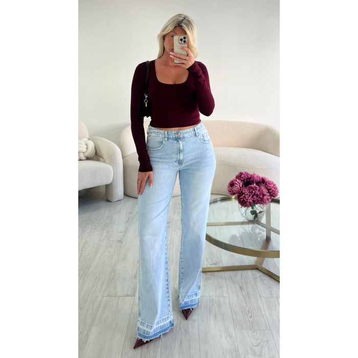 Jeans extra long dégradé bleu