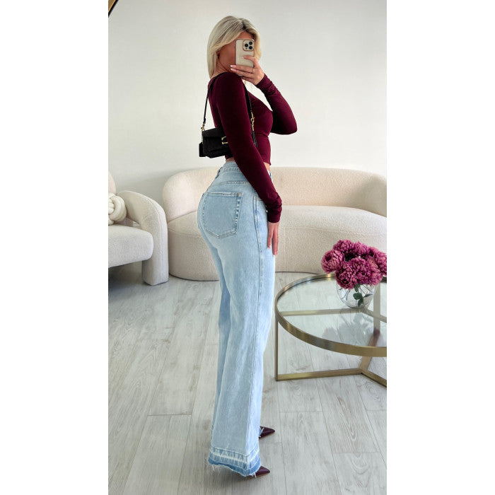 Jeans extra long dégradé bleu
