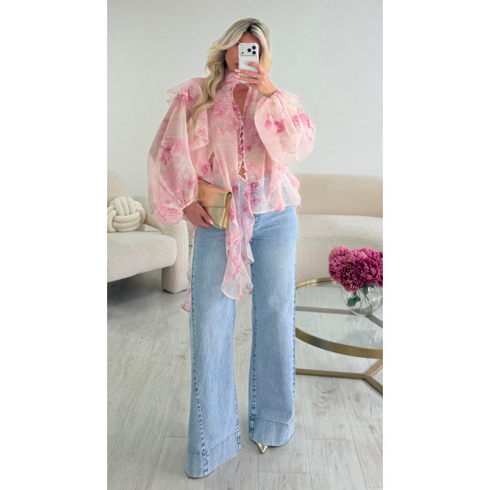 Jeans extra long large couture bleu clair