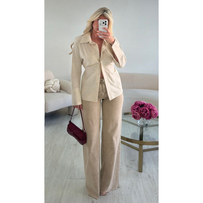 Jeans extra long taupe chiné
