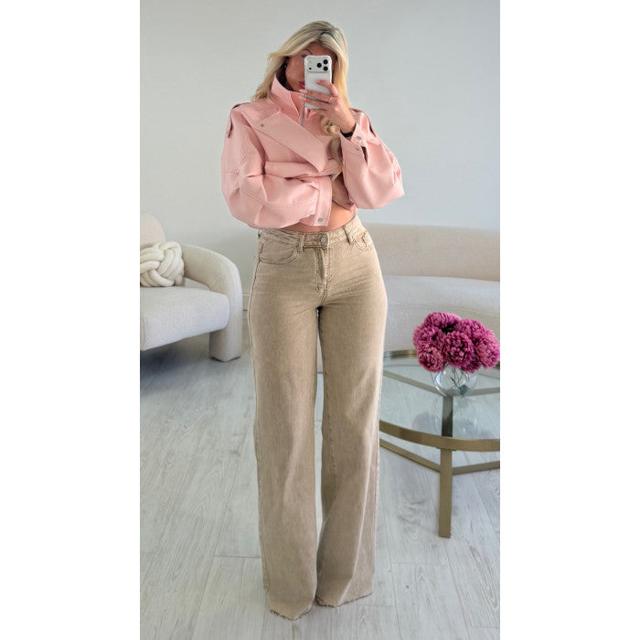 Jeans extra long taupe chiné