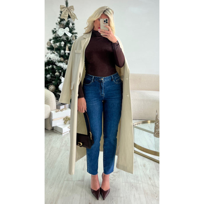Jeans mom droit bleu foncé