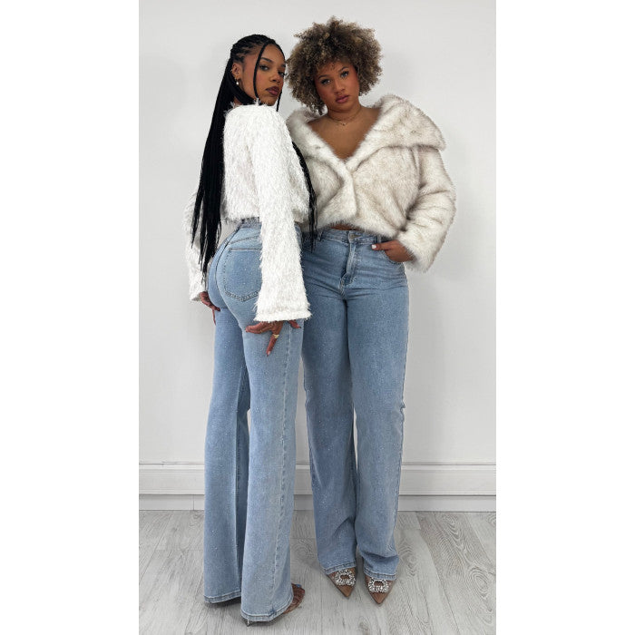 Jeans strass extra long bleu stretch (création)