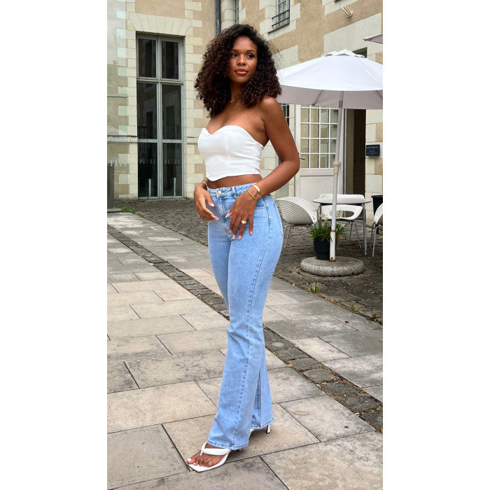 Jeans strass extra long bleu stretch (création)