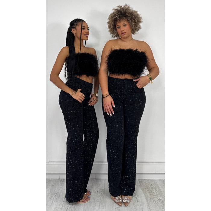 Jeans strass extra long noir stretch (création)