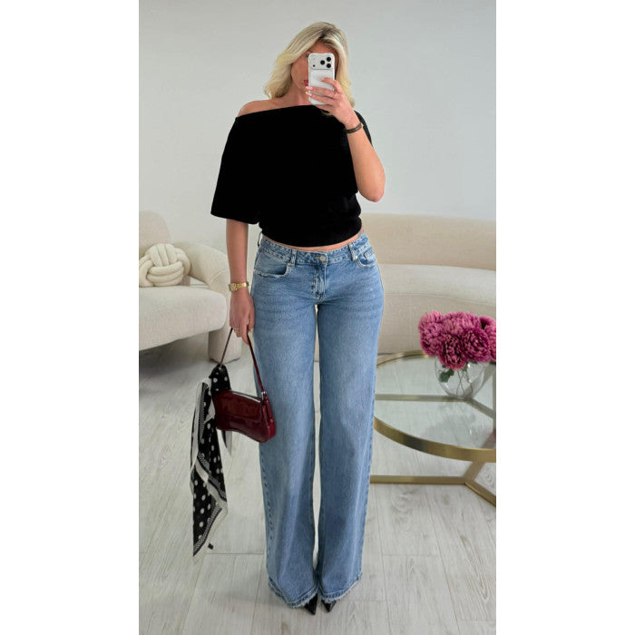 Jeans taille basse bleu