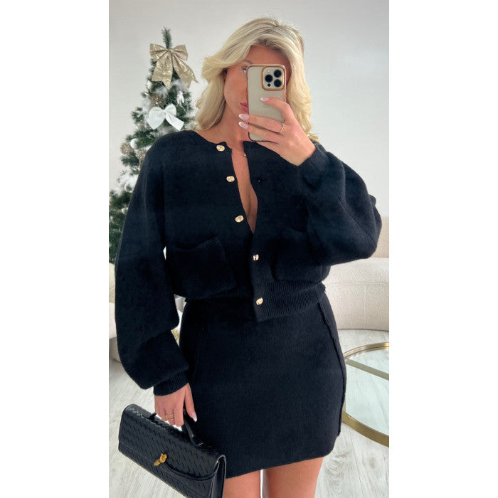 Ensemble épais cardigan jupe noir
