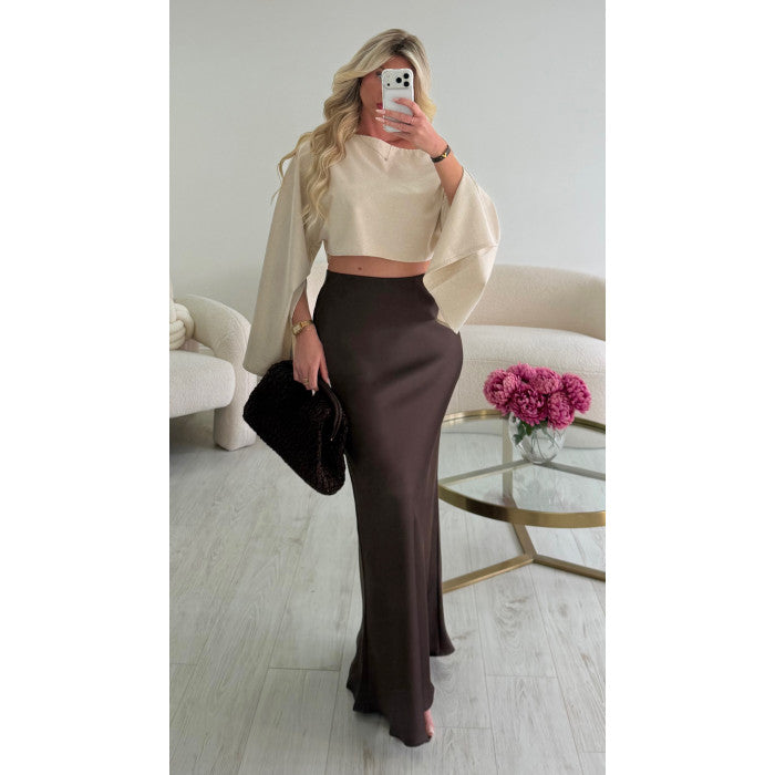 Jupe longue satin choco