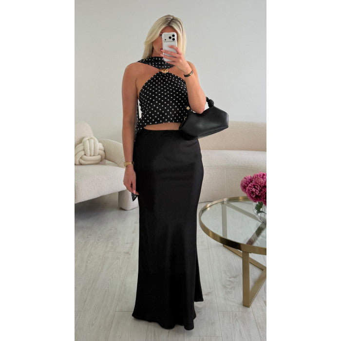 Jupe longue satin noire