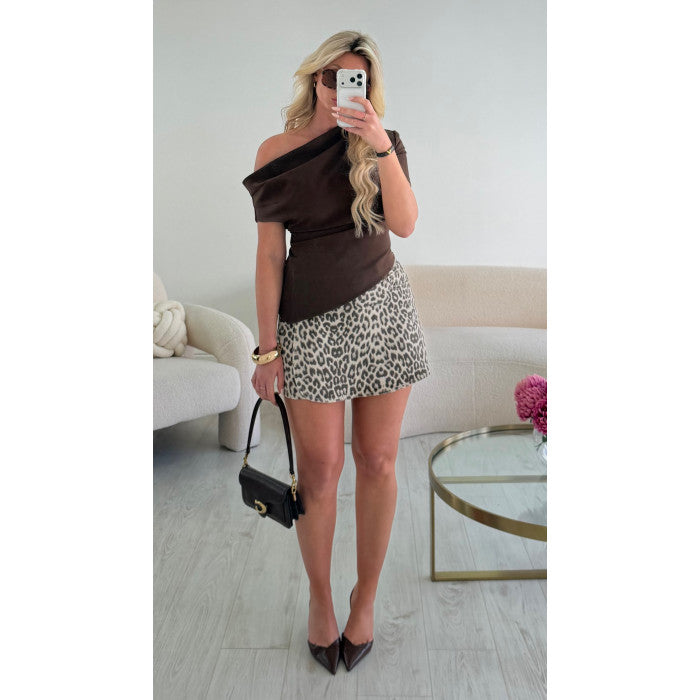 Jupe short léopard denim