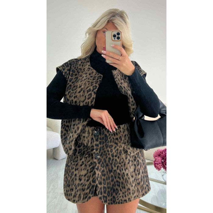 Jupe short molletonné léopard