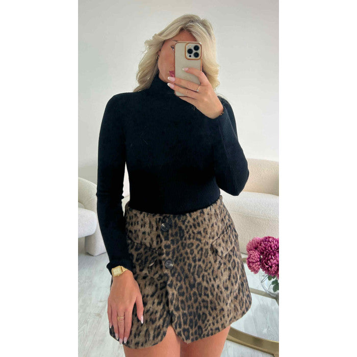 Jupe short molletonné léopard