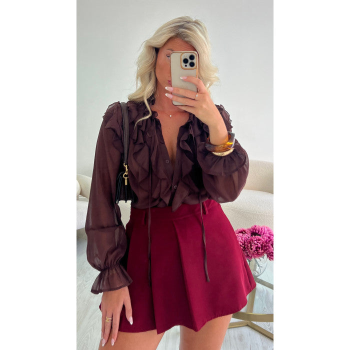 Jupe short plissée burgandy