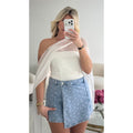 Jupe short pois denim