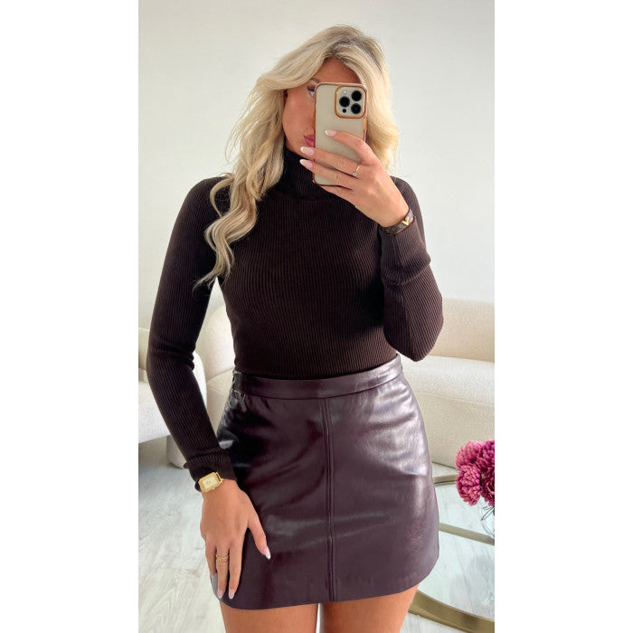 Jupe simili brillant prune