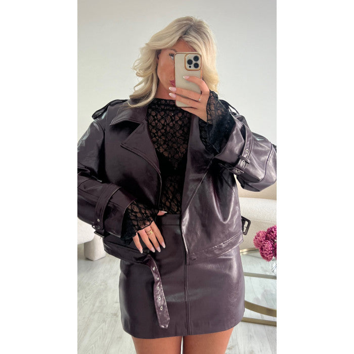 Jupe simili brillant prune
