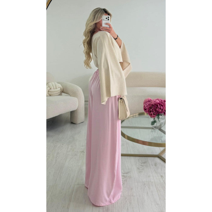 Pantalon barrel pince rose poudré
