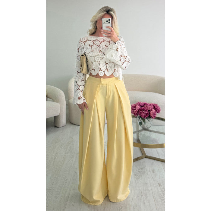 Pantalon barrel pince jaune pastel