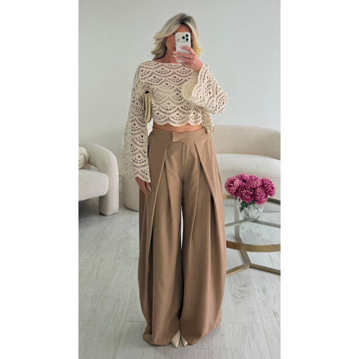 Pantalon barrel pince sable