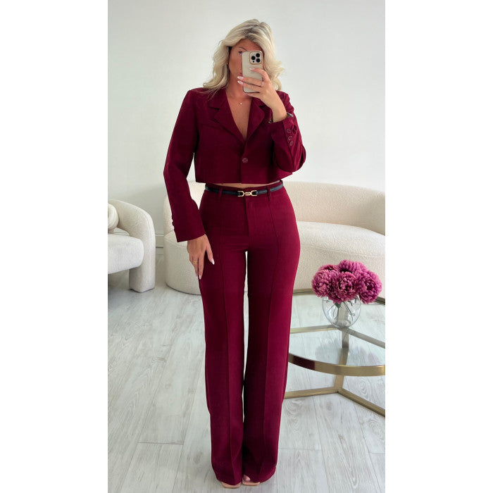 Pantalon couture taille haute burgandy