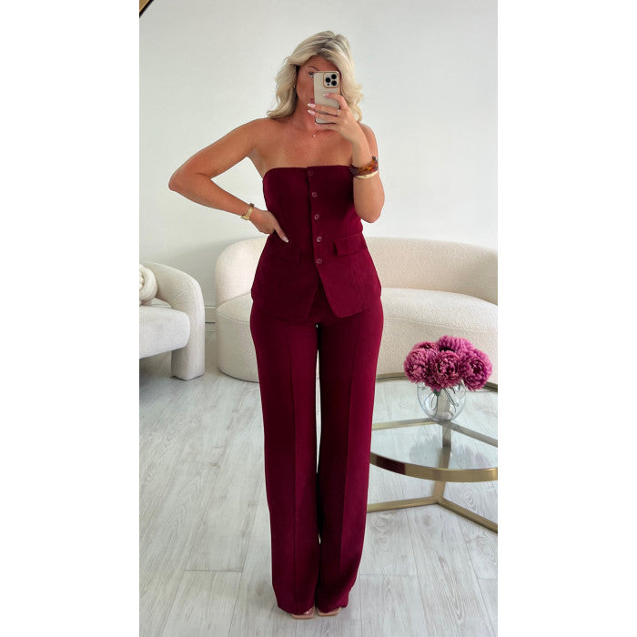 Pantalon couture taille haute burgandy