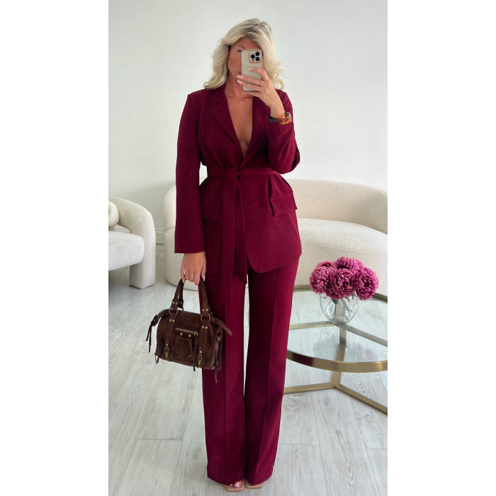 Pantalon couture taille haute burgandy