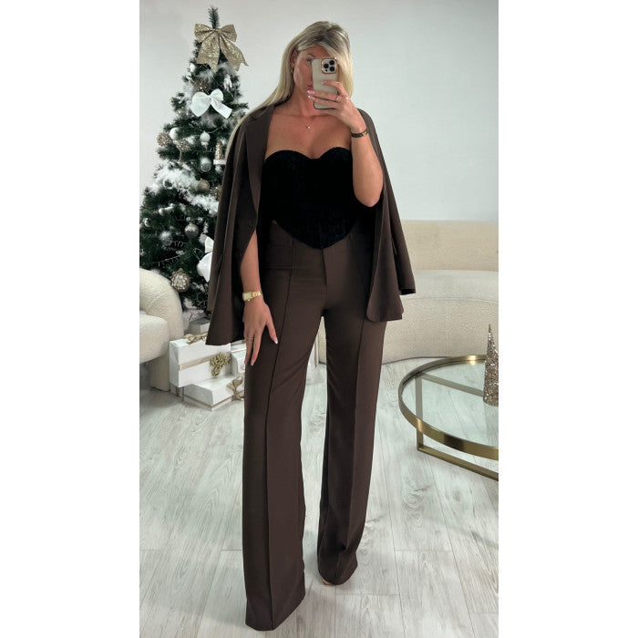 Pantalon couture taille haute choco