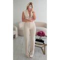 Pantalon couture taille haute crème