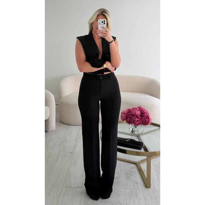 Pantalon couture taille haute noir