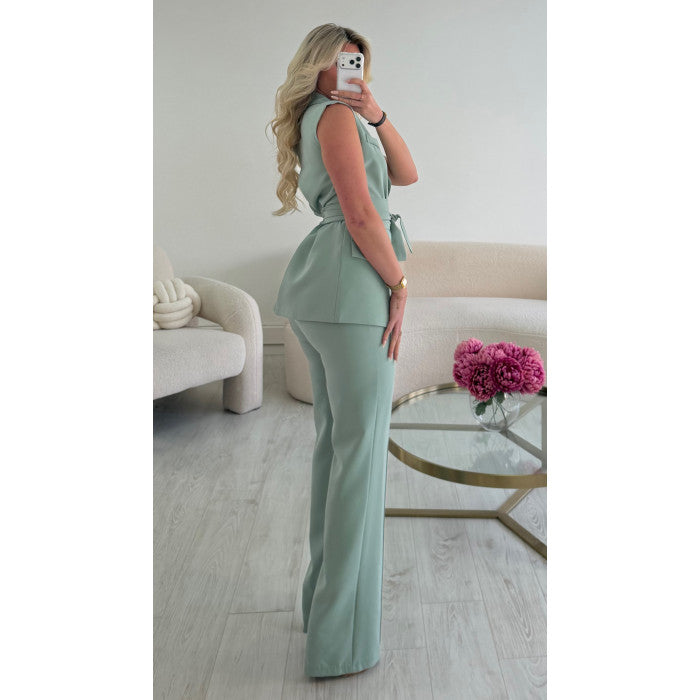 Pantalon couture taille haute vert d'eau
