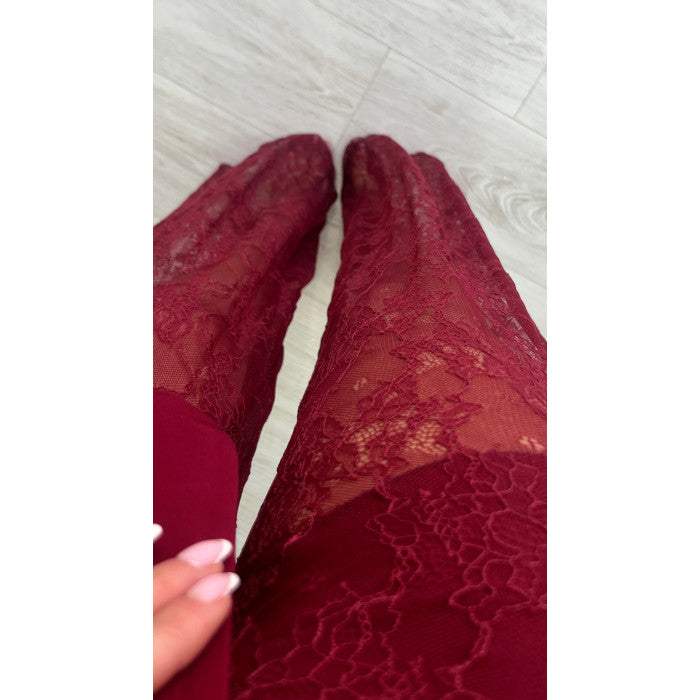 Pantalon dentelle extra long burgundy