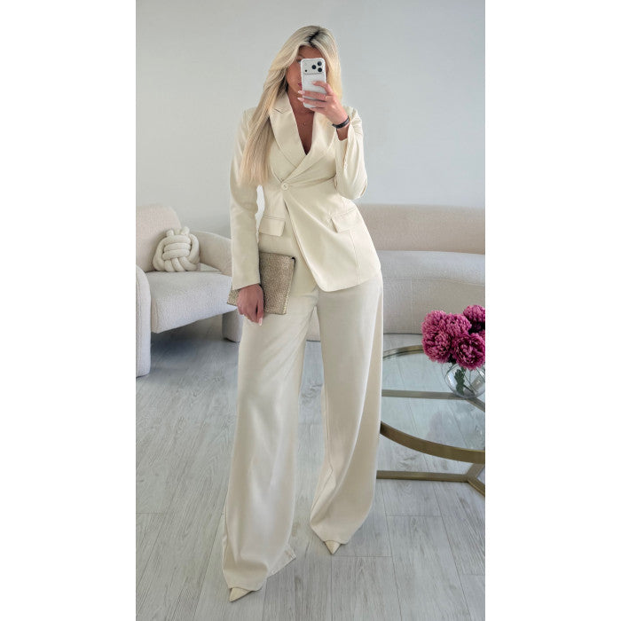 Pantalon large crème extra long