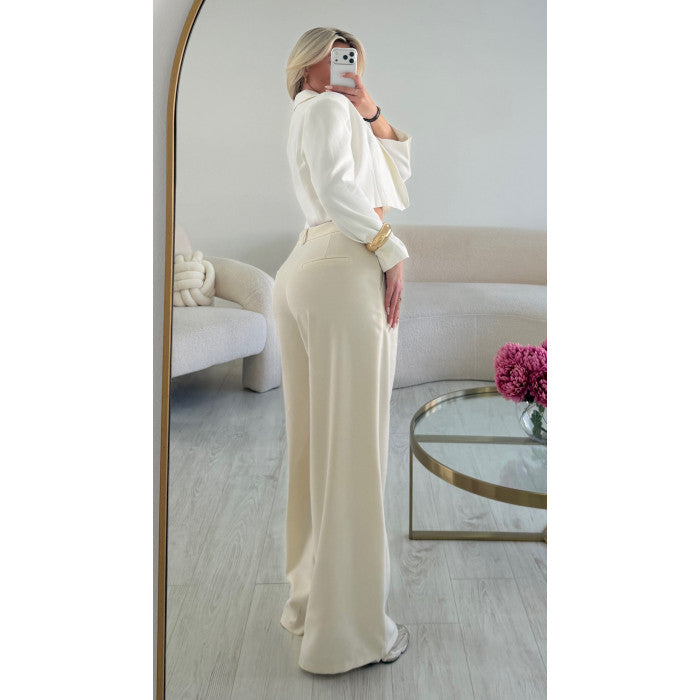Pantalon large crème extra long
