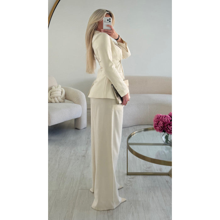 Pantalon large crème extra long