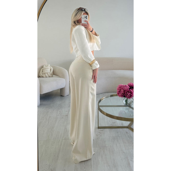 Pantalon large extra extra long crème